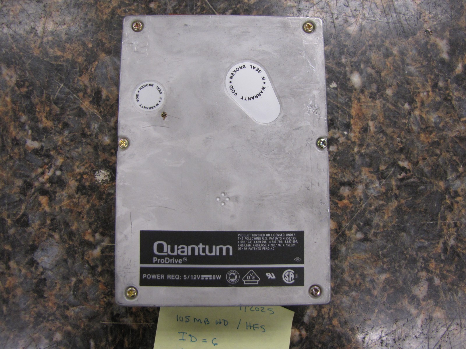 1988 Quantum ProDrive 105S 104MB 50 Pin SCSI Internal Hard Drive 910-10-9404