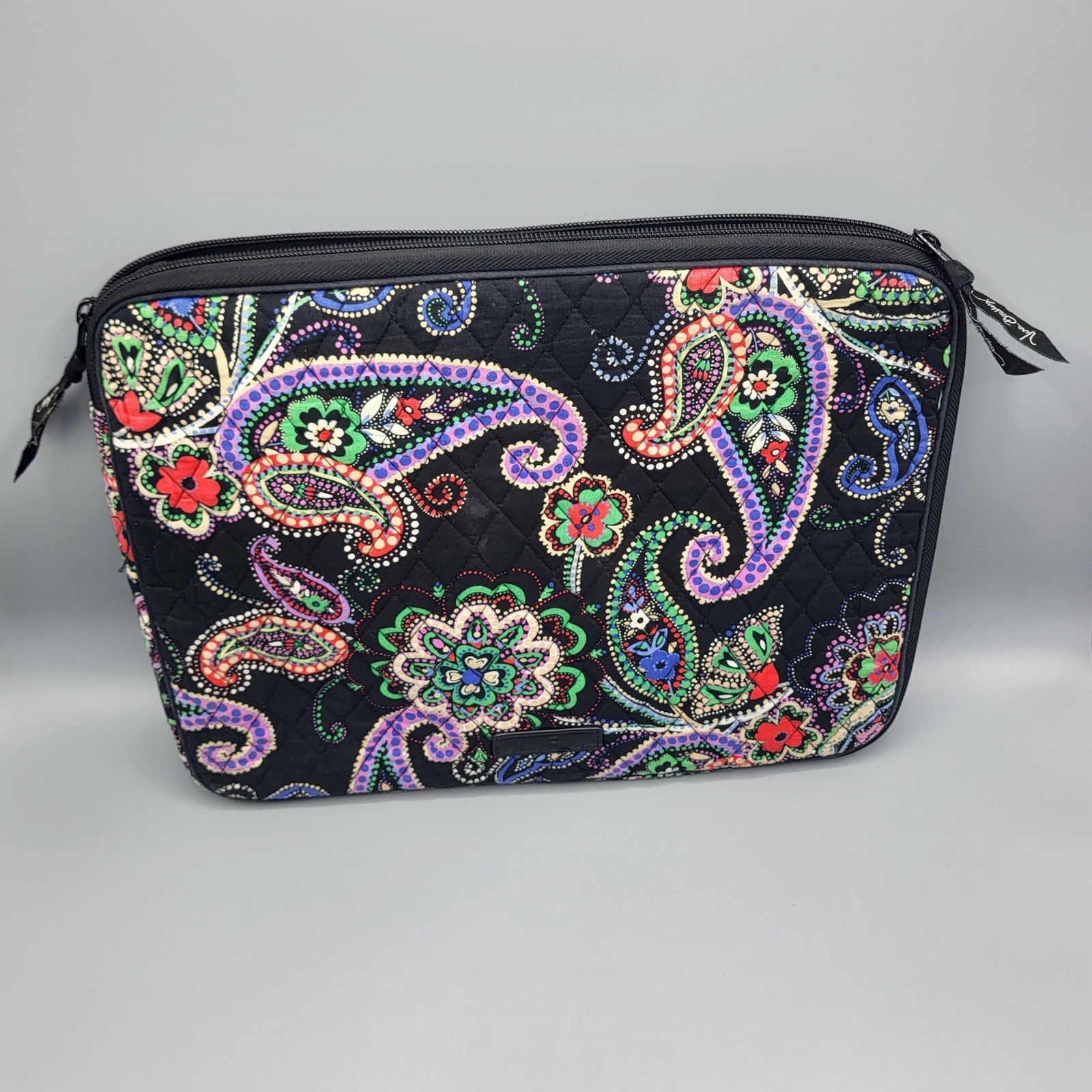 Vera Bradley Laptop Sleeve Women Quilted Kiev Paisley Padded Black 14.5'X12"