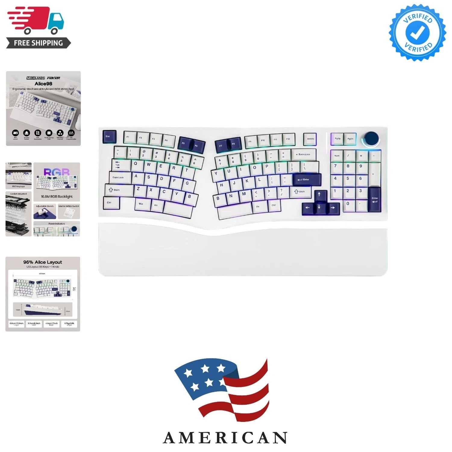 Feker Alice98 Ergonomic 98 Keys Custom Mechanical Keyboard, VIA Programmable,...