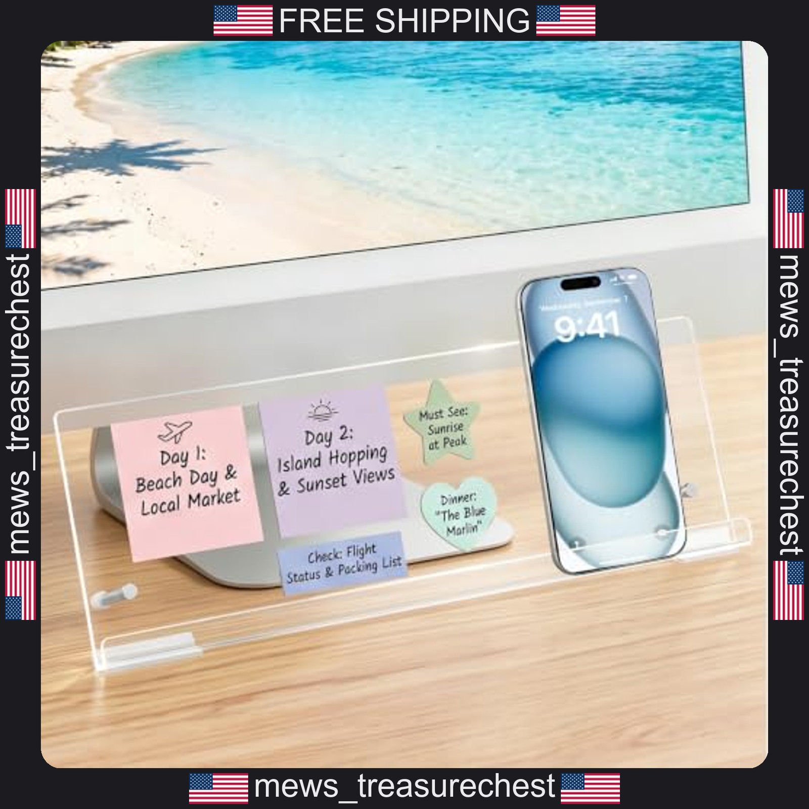Monitor Memo Board Holder 14x5 inches with Phone Stand for Office & Home