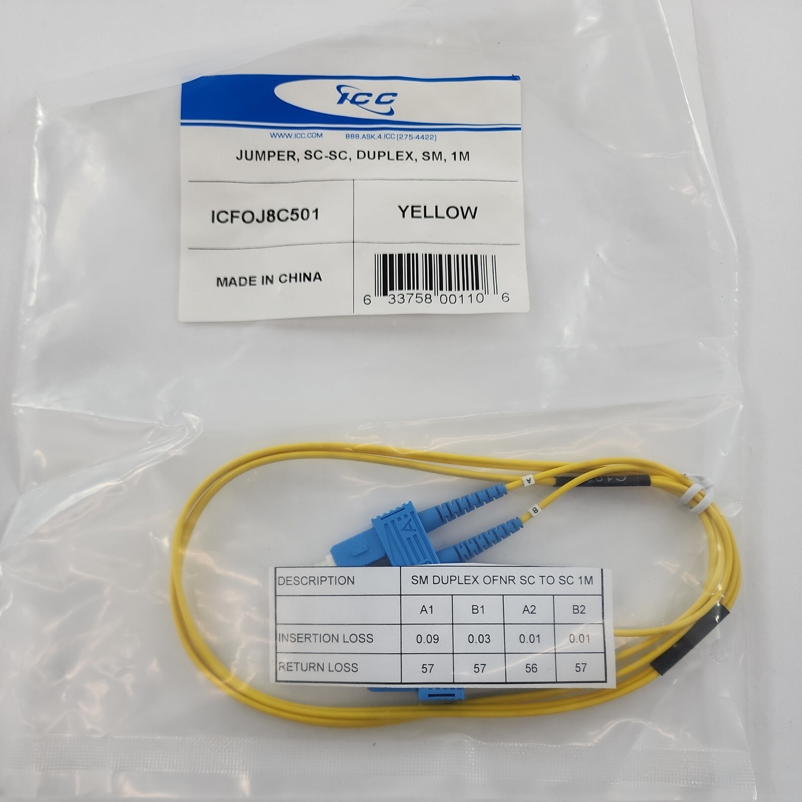 ICC Jumper ICFOJ8C501 SC-SC,DUPLEX,SM,1M New.