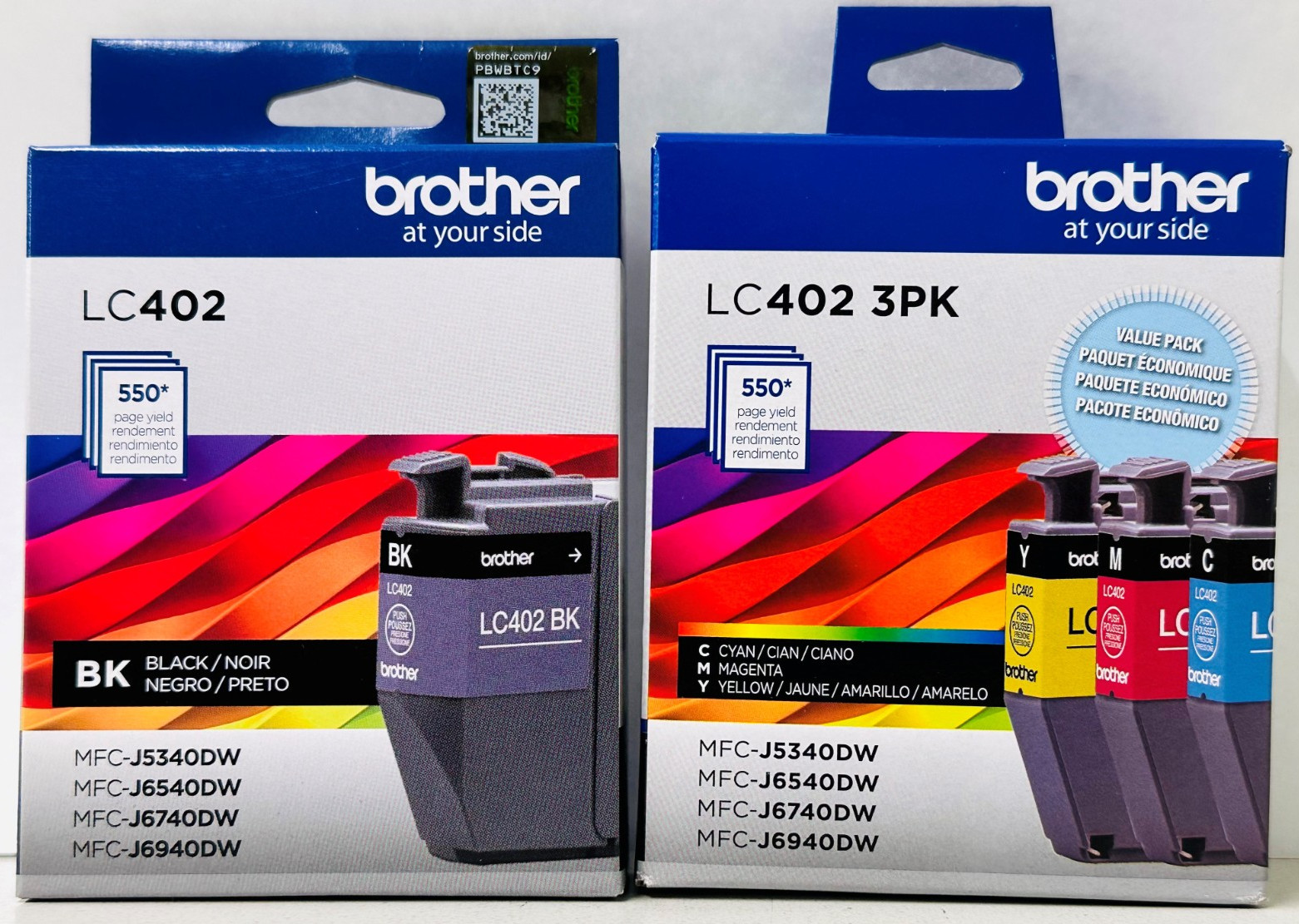 New Genuine Brother LC402 Black Cyan Magenta Yellow 4PK Ink Cartridges Box