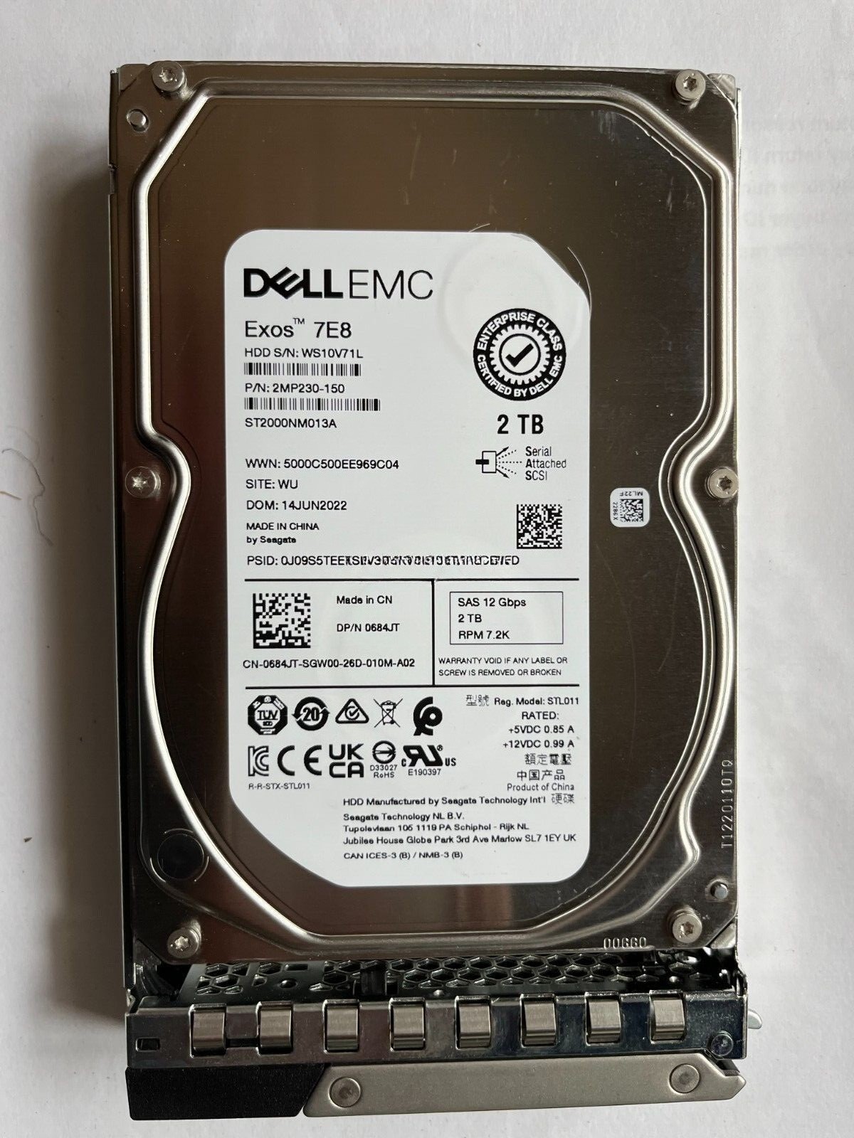 684JT 0684JT FOR DELL EMC 2TB 7.2K SAS 3.5" 12Gb/s HDD Hard Drive 14/15/16G KIT