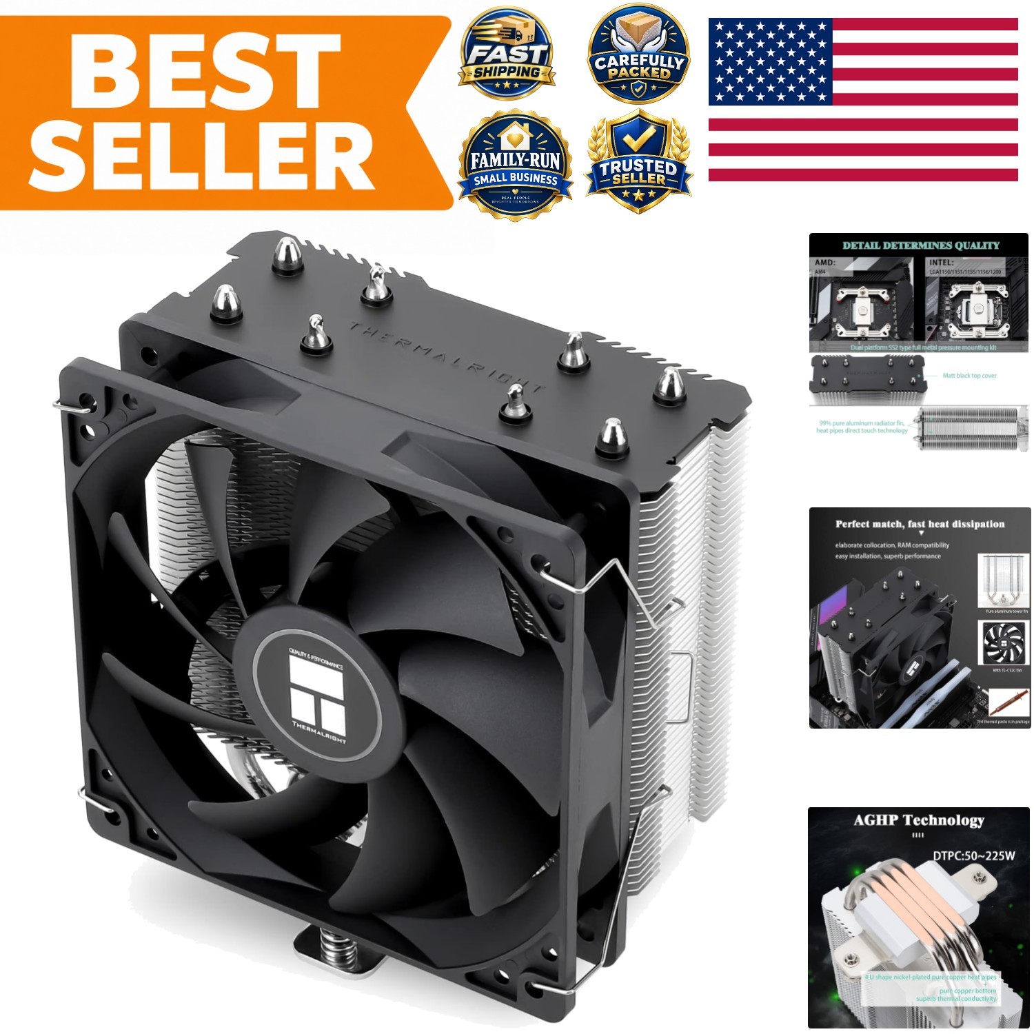 Assassin X120 Refined SE CPU Air Cooler, 4 Heat Pipes, TL-C12C PWM Fan, Alumi...