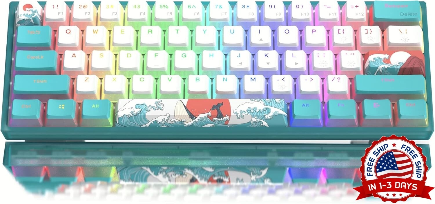 Teclado mecánico portátil para juegos al 60%, interruptor rojo (Mar azul) NEW US
