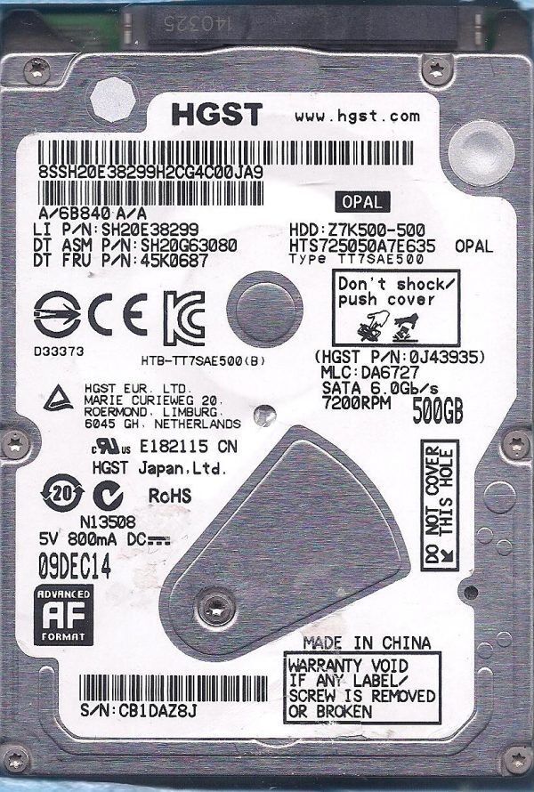 HTS725050A7E635 Hitachi 0J43935 500GB SATA 2.5 Hard Drive