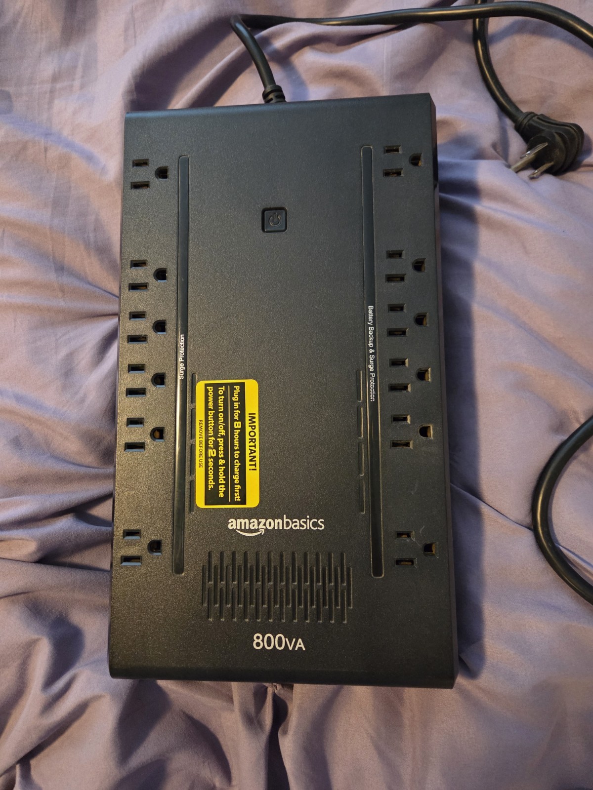 AmazonBasics 800VA/450W Standby UPS Tower, 12 Outlets, Surge Protection, Black
