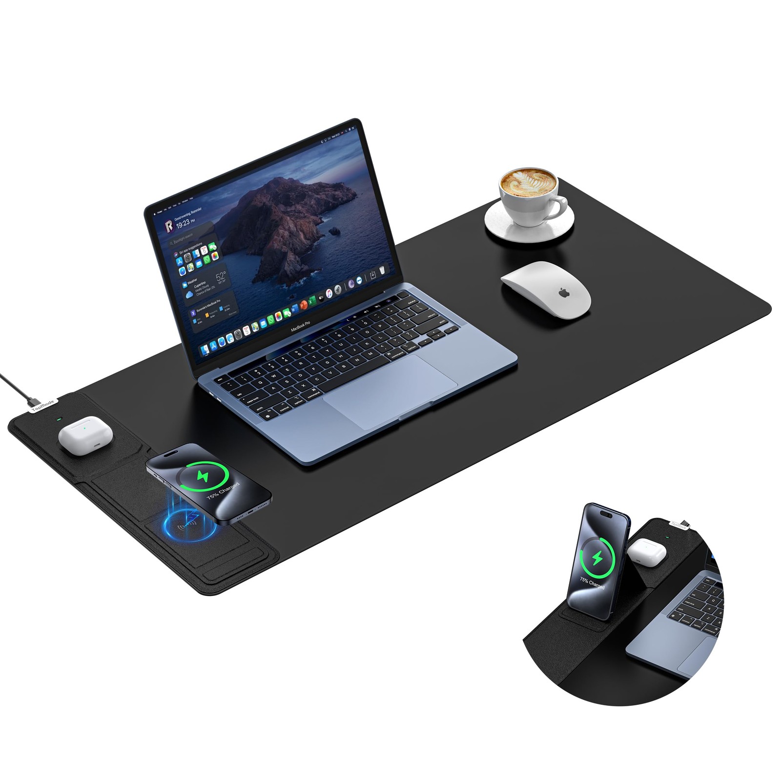 TopMade 4in1 Mouse Pad with 15W Wireless Charging, Foldable Phone Holder, 31....