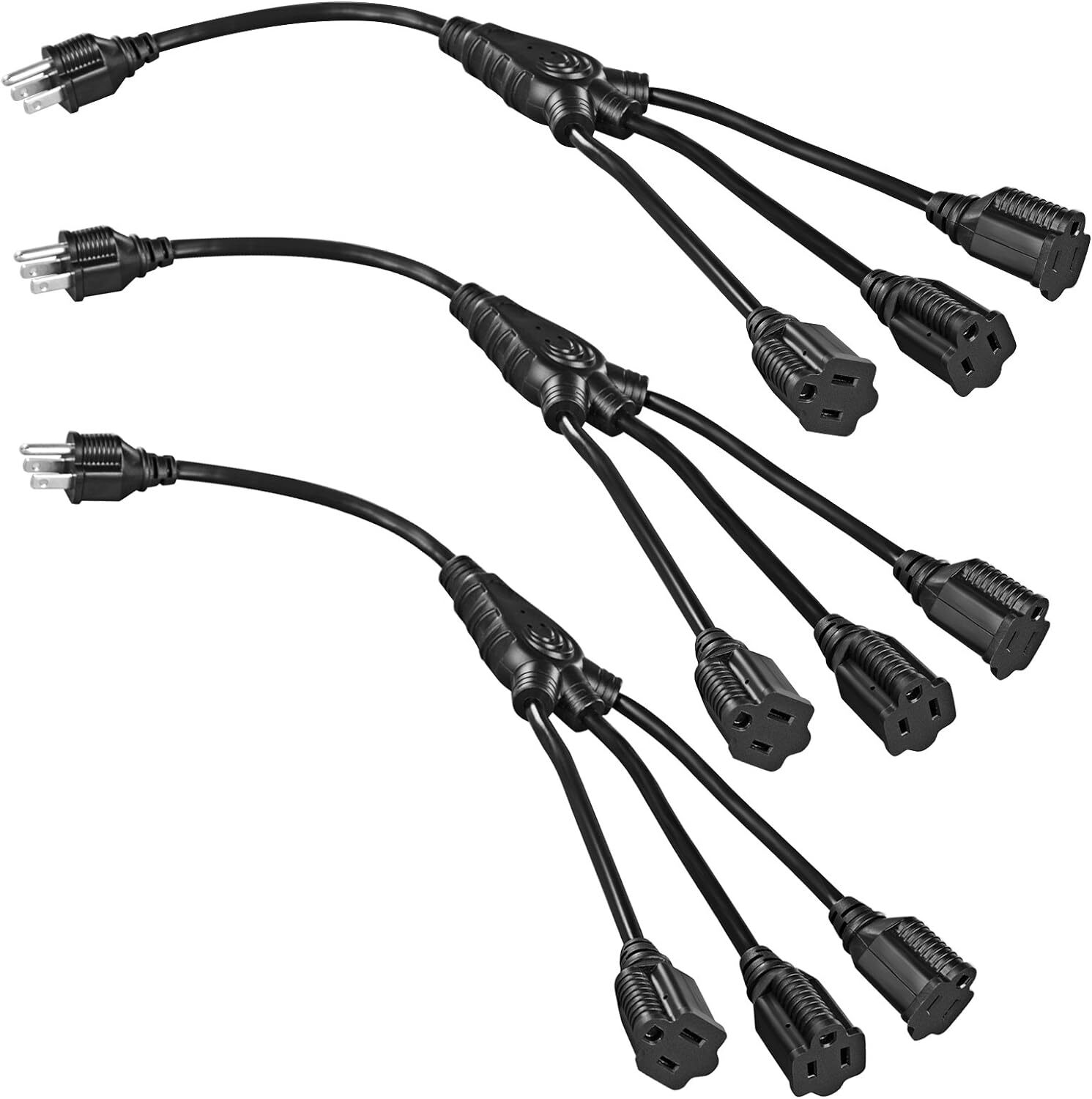 18 Inch Heavy Duty 3 Way Power Cord Splitter Pack Of 3 Sjtw 16Awg Black 125V