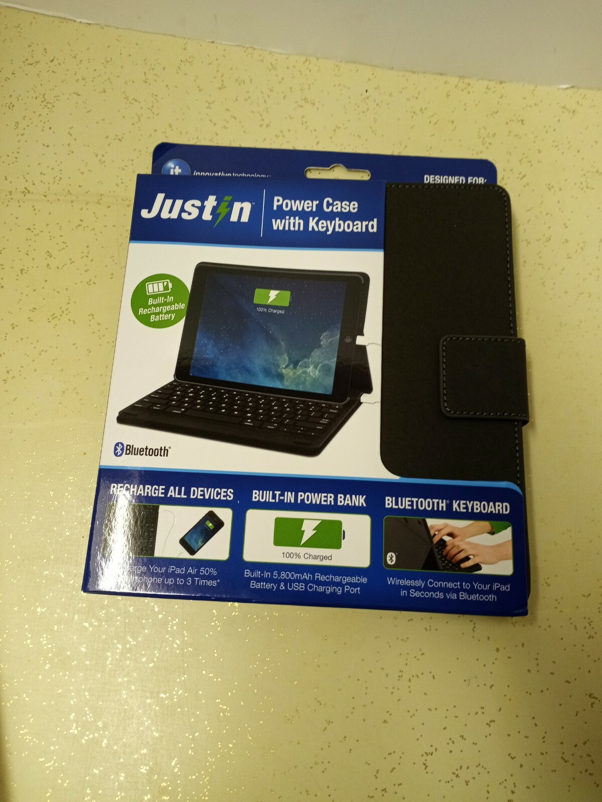 Justin Rechargeable Power Case with Keyboard for Apple iPad Air 10" NEW (ele A)