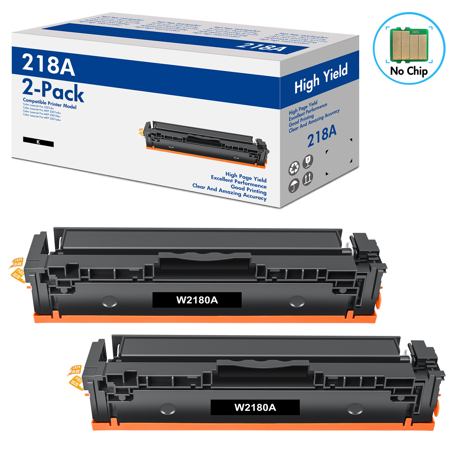 2PK 218A W2180A Toner Cartridge for HP Pro 3201dw MFP 3301fdw 3301sdw, No Chip