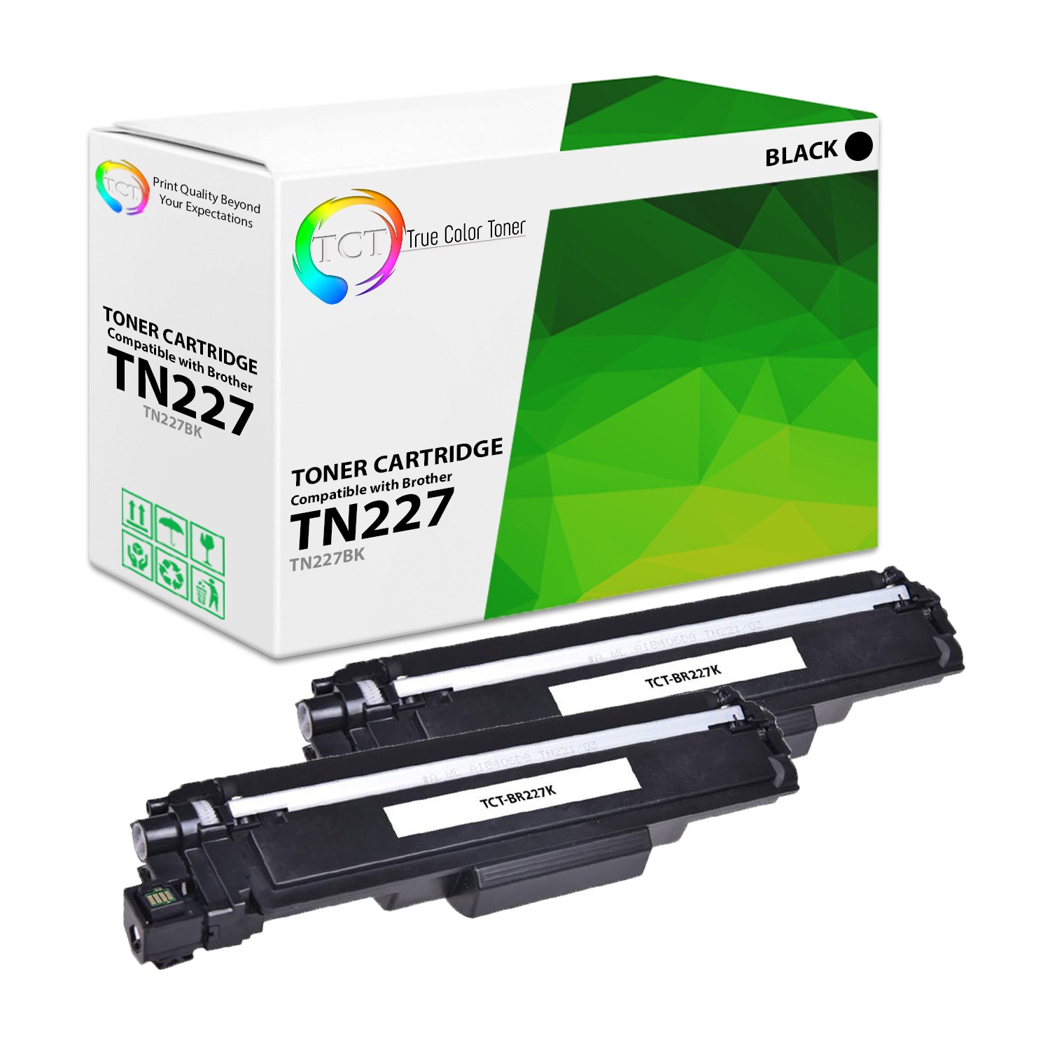 2Pk TCT Premium TN227BK Black HY For Brother HL-L3210CW Compatible Toner Set