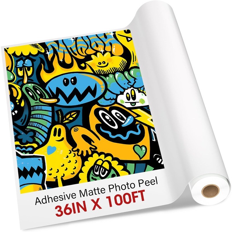 1 x 36 inch x 100 ft Matte Photo Peel Sticker Paper roll Printable Adhesive