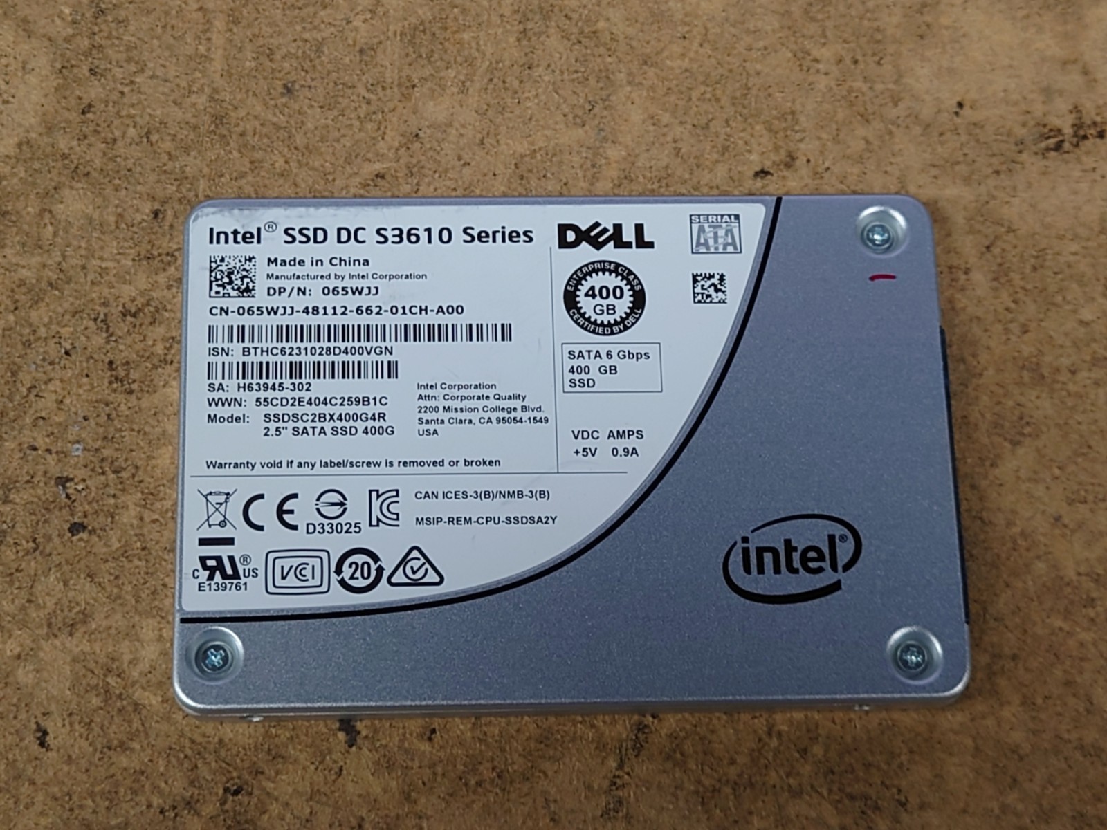 DELL INTEL DC S3610 400GB Series SSD 6Gbps SATA 2.5" 65WJJ 065WJJ SSDSC2BX400G4R