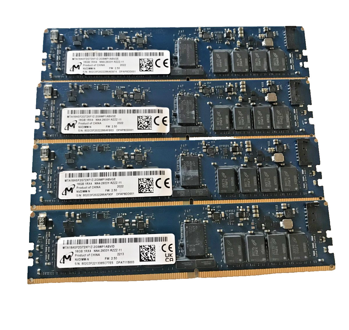 LOT OF 4 MTA18ASF2G72XF1Z-2G9WP1AB Micron 16GB DDR4 NVDIMM 1Rx4 2933MT/s