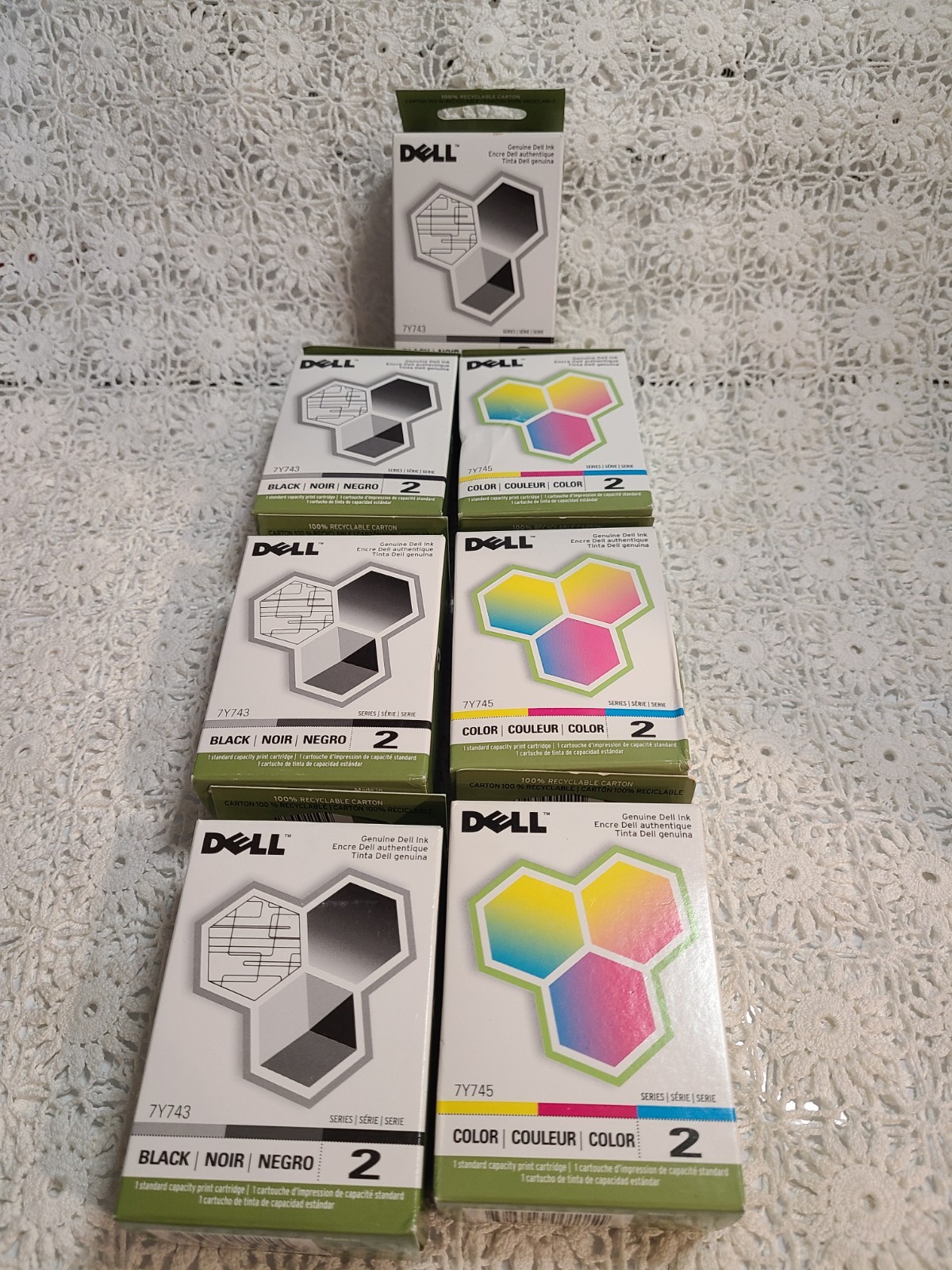 Dell Ink Cartridges Black (4) Color (3) 7Y743 7Y745 LOT OF 7 - 2 Series Genuine