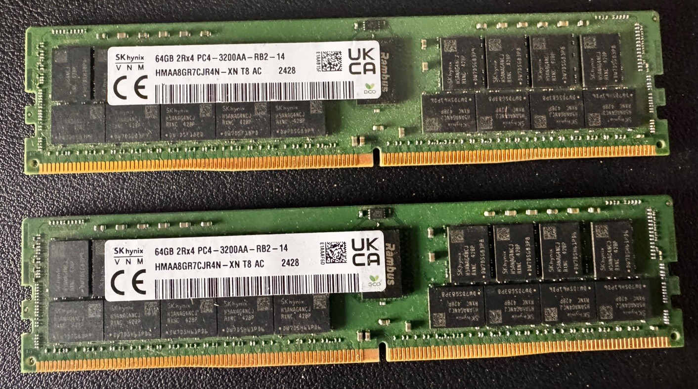 Lot of 2 SKHynix HMA84GR7CJR4N-XN 64GB  (128gb) 2Rx4 PC4-3200A Server Memory