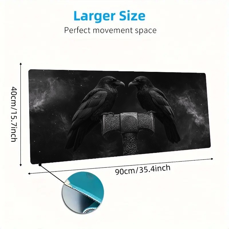 Extra Large Gaming Mouse Pad - Crow & Hammer Design Large Extended Desk Mat wi
