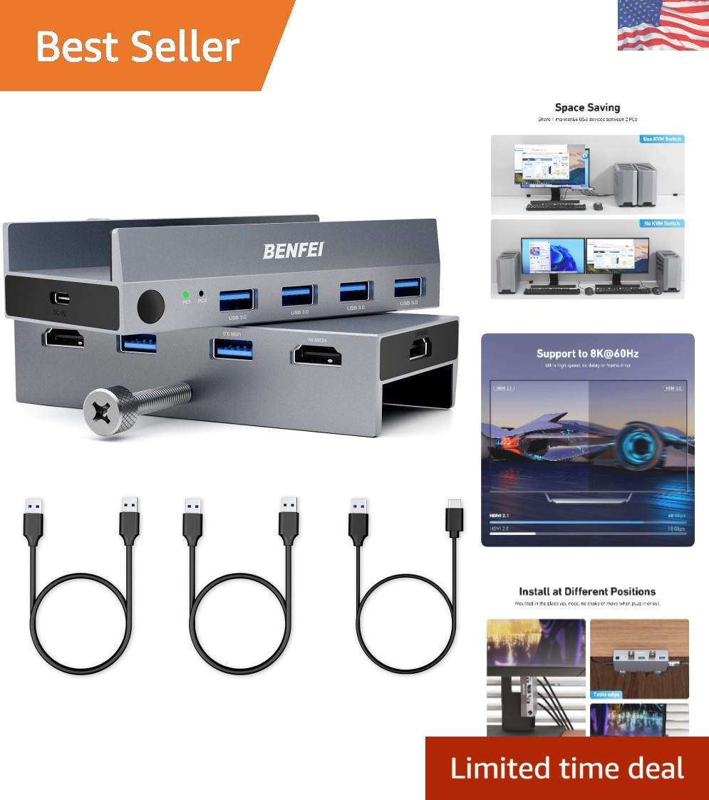 Versatile KVM Switch: 8K@60Hz HDMI with USB 3.0 for Enhanced Workspaces
