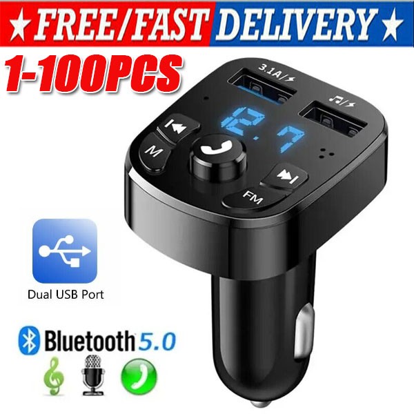 Bluetooth 5.0 Car Wireless FM Transmitter Adapter 2USB PD Charger AUX Hands lot