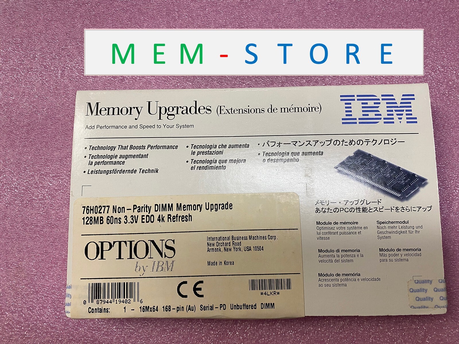76H0277 IBM Original 128MB EDO Non-Parity 60ns 3.3V 168-pin DIMM Memory Upgrade
