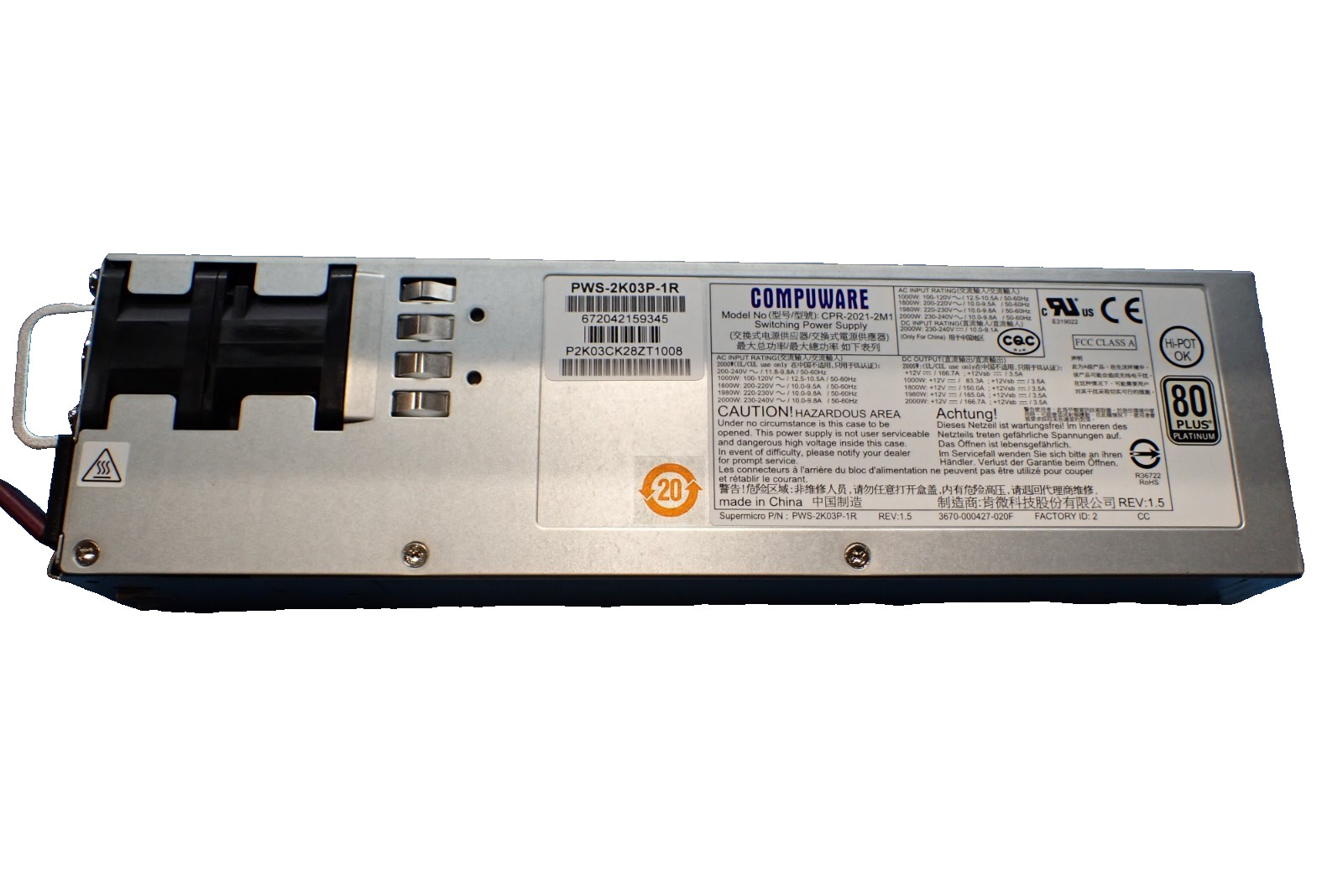 Lot of 2 Supermicro PWS-2K03P-1R PWS-2K03P-1R 2000W Platinum Power Supply Module