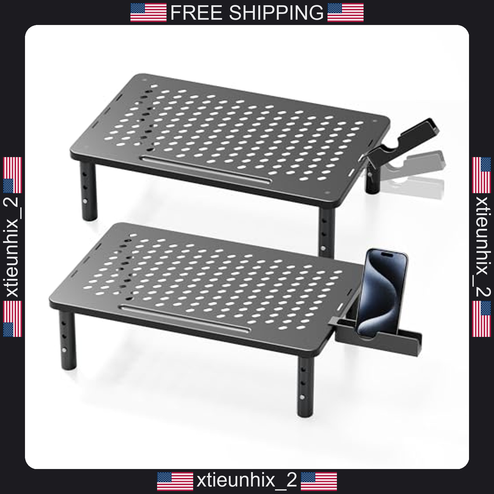 Adjustable Monitor Stand Riser for Desk, Metal, 14.6x9.3 inches, 3 Heights