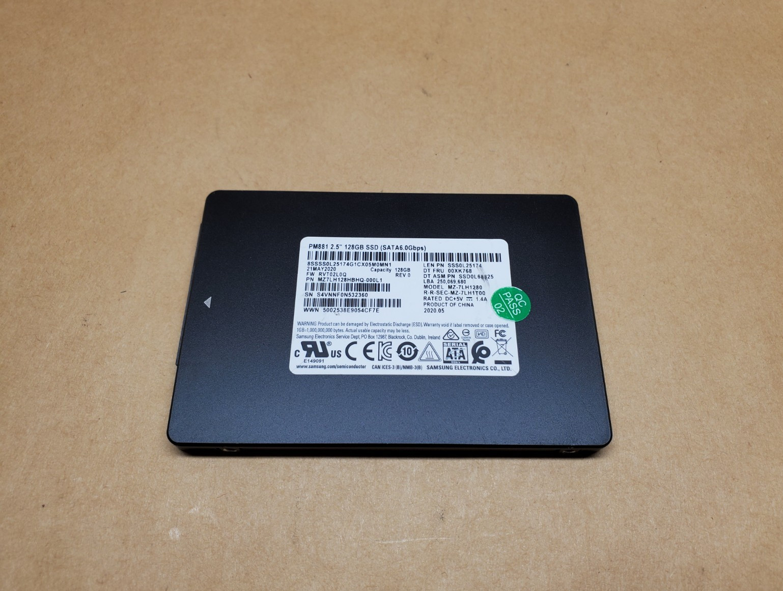 128GB Samsung PM881 MZ-7LH1280 2.5" SATA 6.0Gbps SSD | Tested