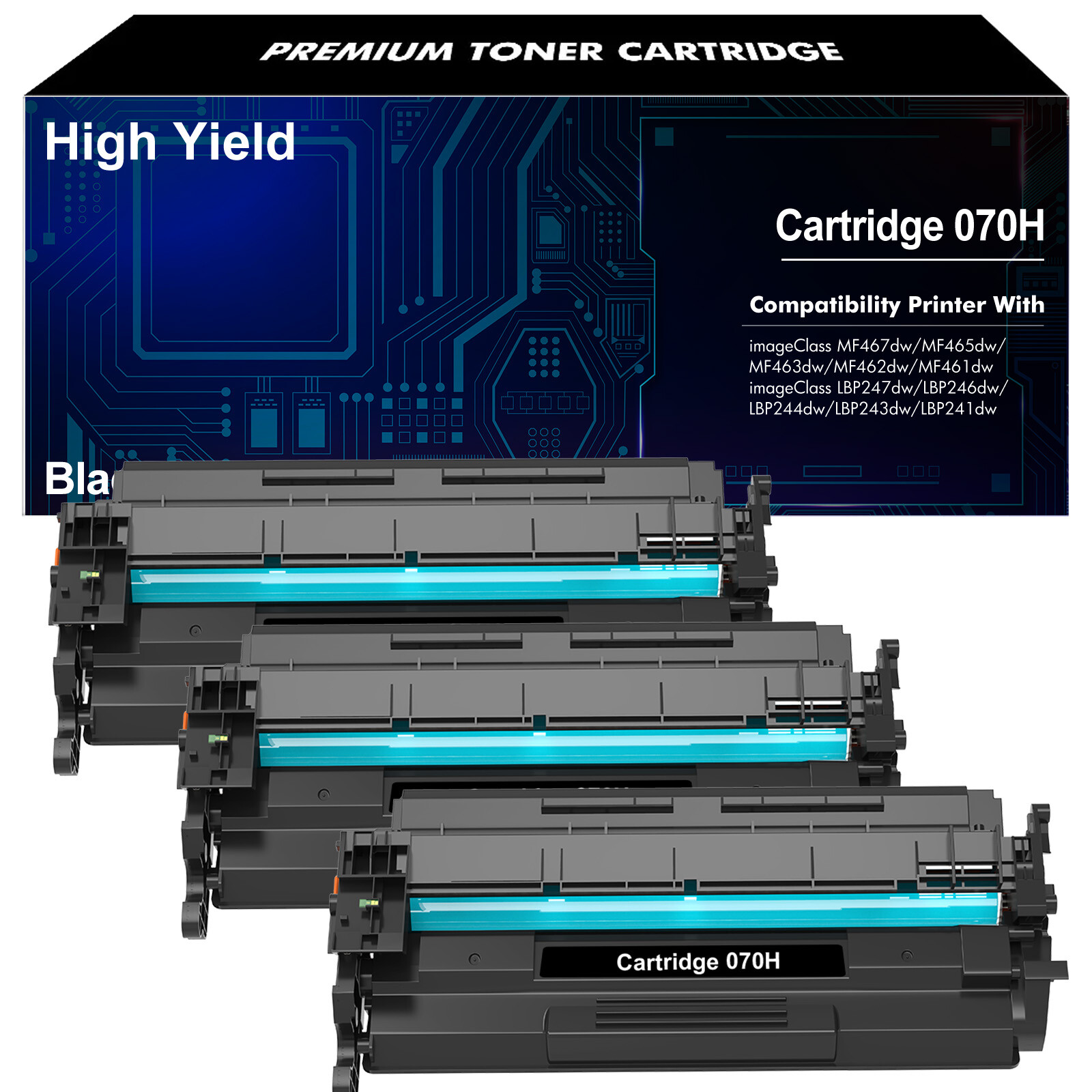 3PK 070H Black Toner for Canon CRG070 ImageCLASS MF461w MF462w MF463w MF465w
