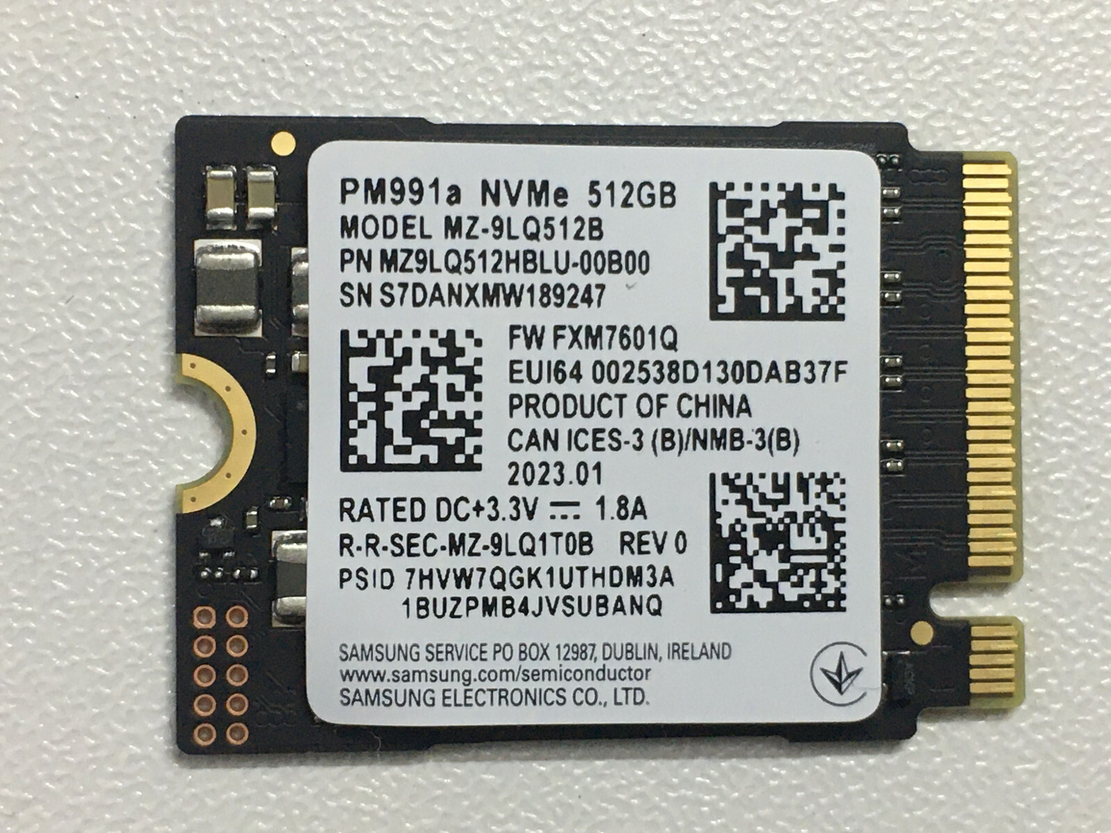 SAMSUNG PM991a 512GB SSD M.2 2230 NVMe PCIe For Microsoft surface Steam Deck PC