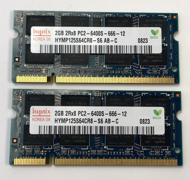 Lot of 2 x Hynix 2GB 2Rx8 DDR2 PC2-6400S 666 12 DDR2 Memory (HYMP125S64CR8S6)