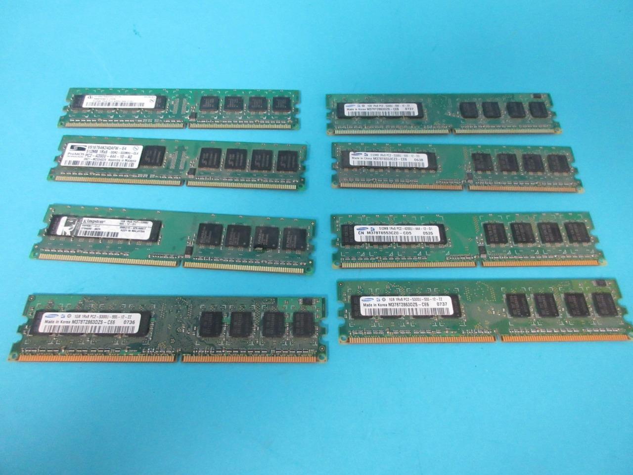 MIXED LOT OF 8 SERVER MEMORY SAMSUNG 1RX8 PC2-5300U-555-12-ZZ (5)1GB (3)512MB