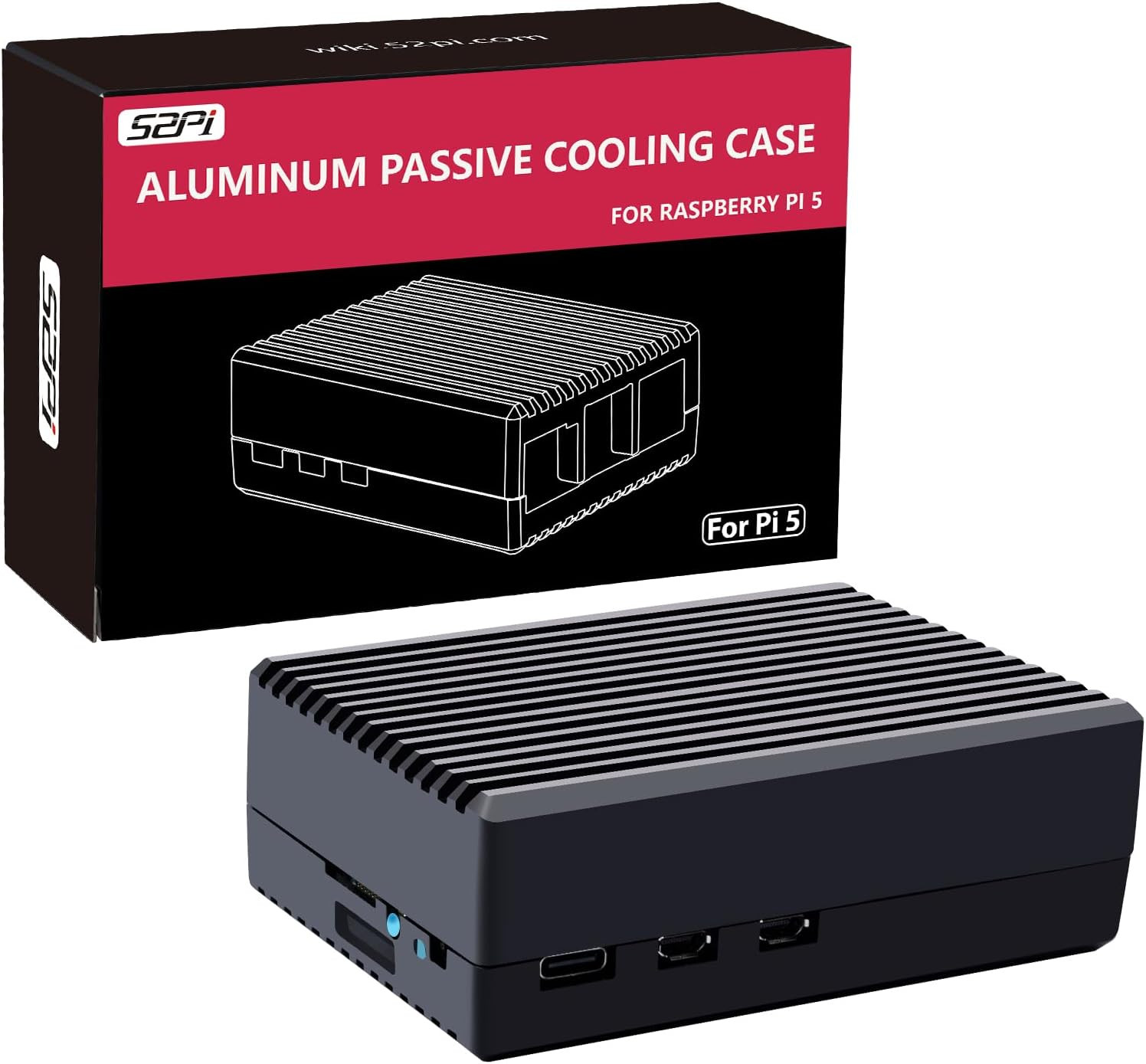 Geeekpi Aluminum Case for Raspberry Pi 5, Passive Cooling Case with Cooling Colu