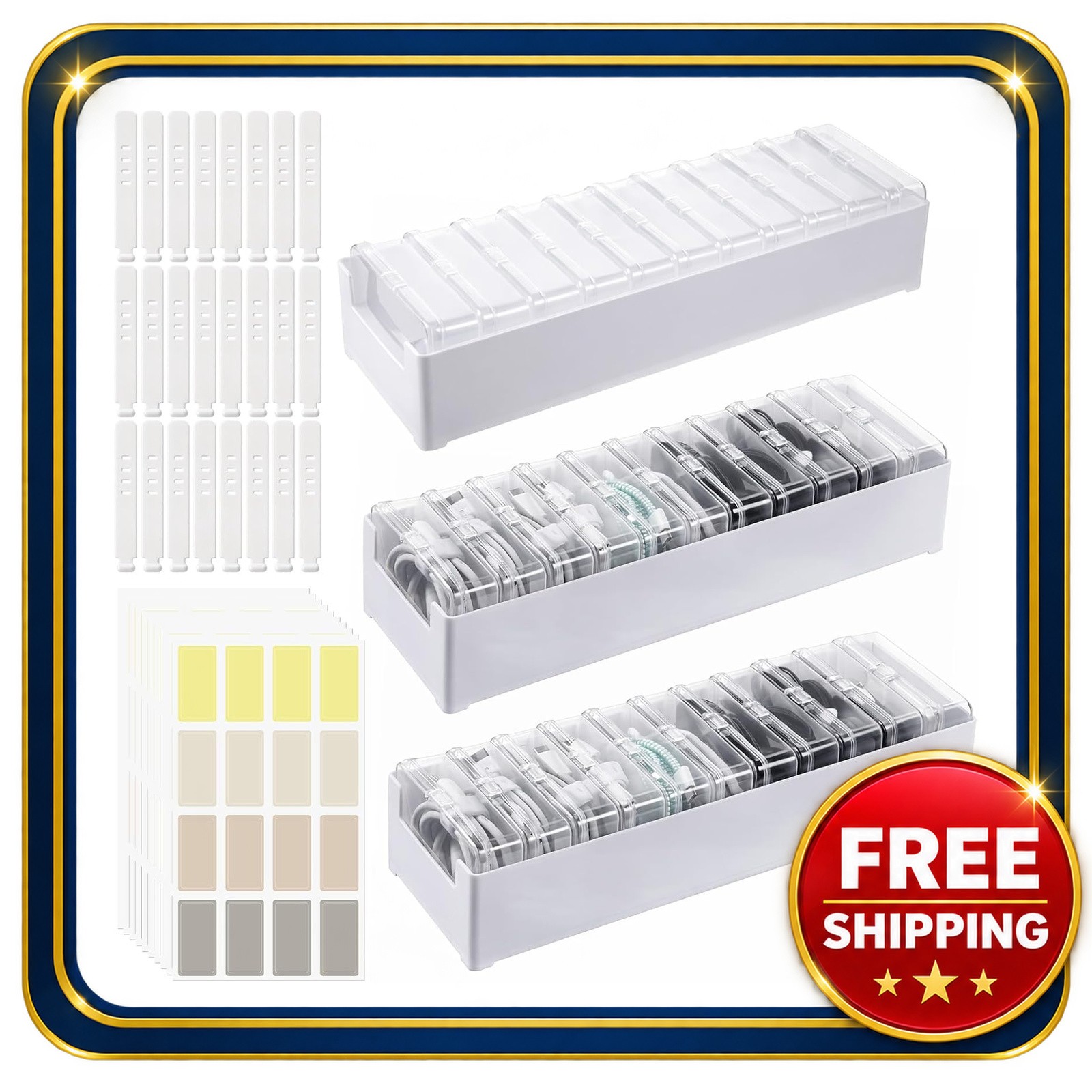 Cable Organizer Kit with 33 Cases 40 Straps and 160 Labels