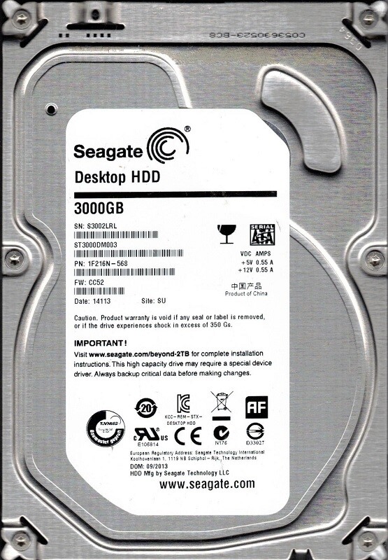 ST3000DM003 P/N: 1F216N-568 F/W: CC52 SU S30 Seagate 4TB Desktop HDD