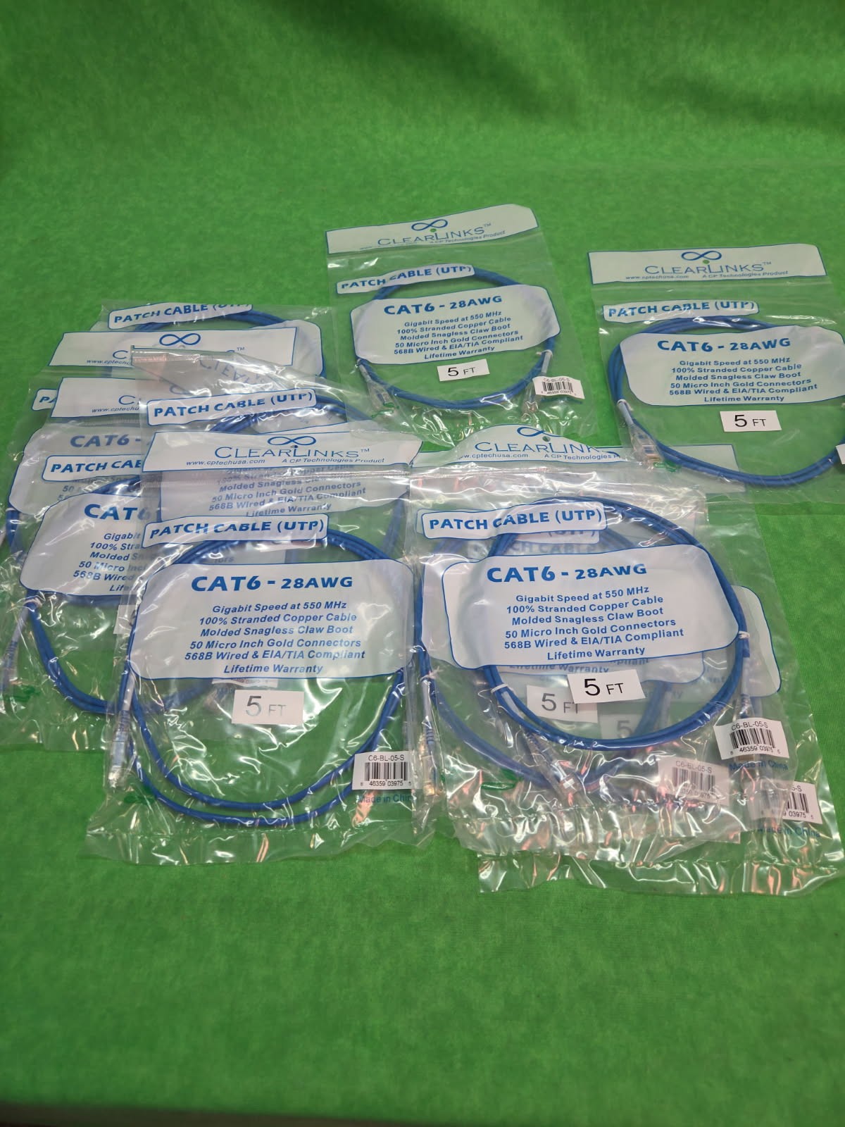 Ultra Slim CAT 6 UTP Blue Patch Cable 28AWG RJ45 Network 5 feet NEW LOT 10 PCS