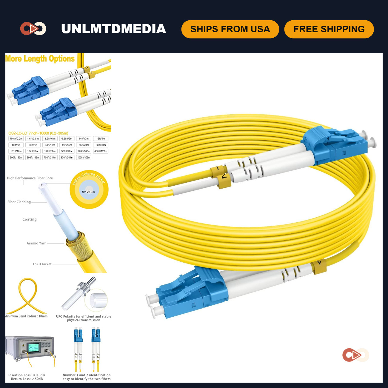 100ft LC to LC Single Mode Fiber Patch Cable - High-Speed Network Connection