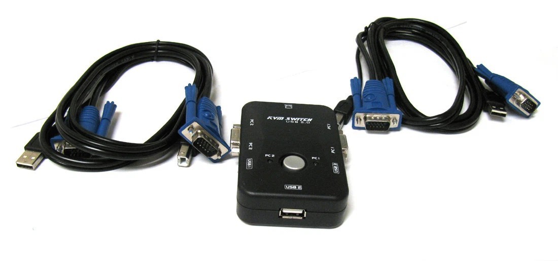 2-PORT KVM SWITCH  + 2x SET 3-IN-1 USB KVM CABLES FOR PC