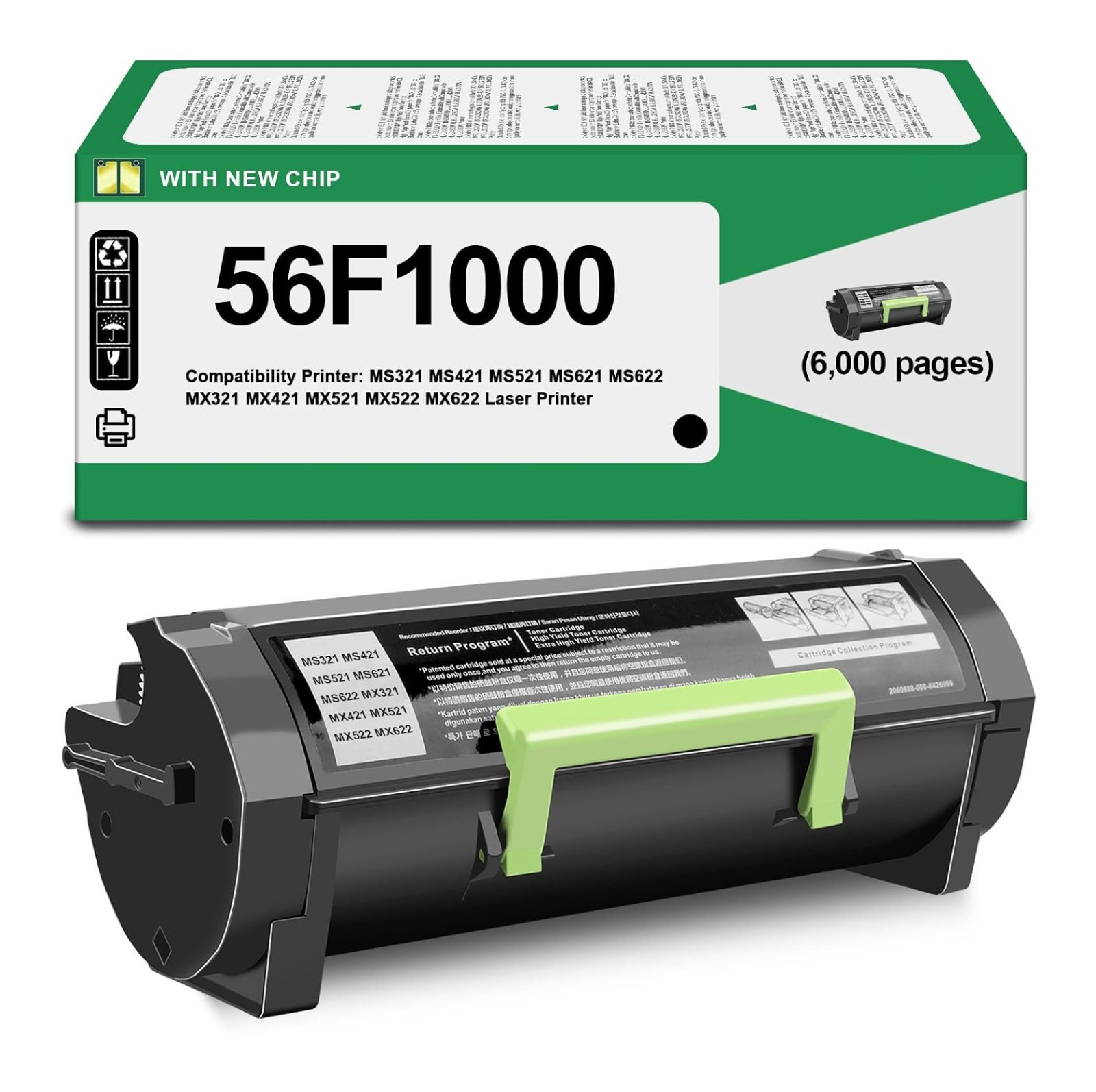 56F1000 Toner Cartridge Compatible for Lexmark MX321 MX421 MX521 MX522 MX622 ଅ