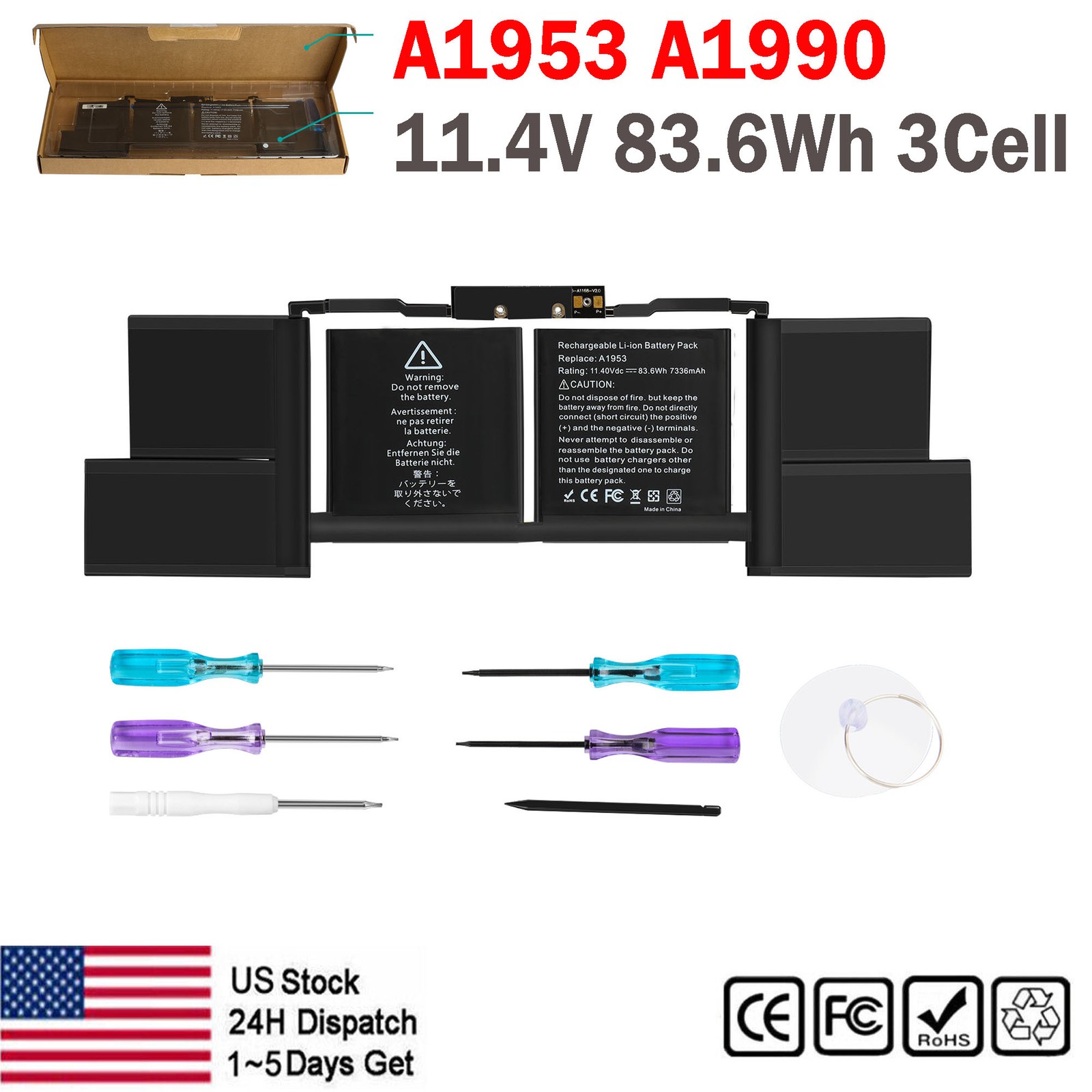 LOT Replace Internal Battery For Apple MacBook Pro 15 A1990 2018 2019 A1953 Part