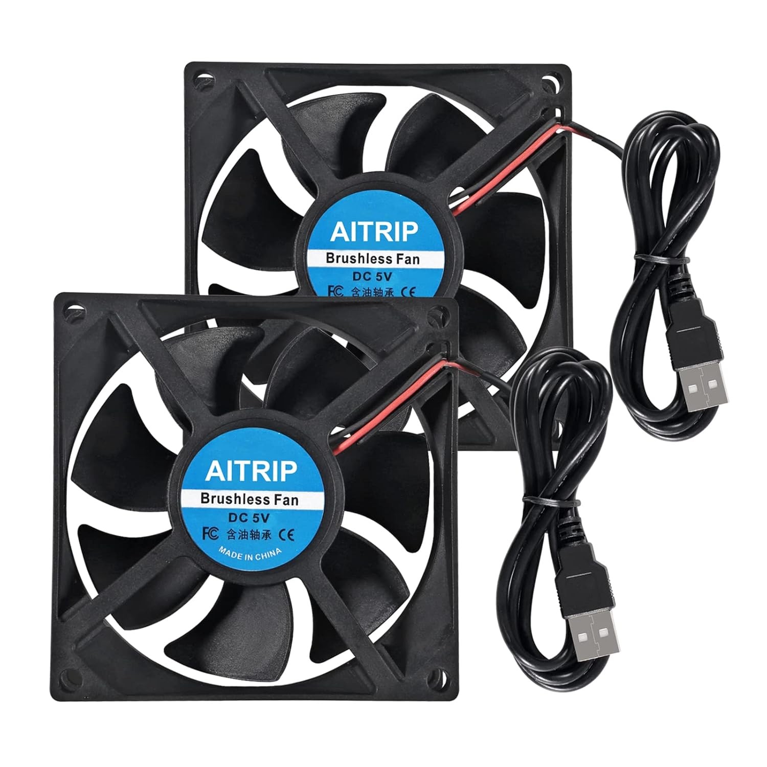 AITRIP 2PCS 80mm USB Fan 5V Brushless 8025 80x25mm for Cooling 