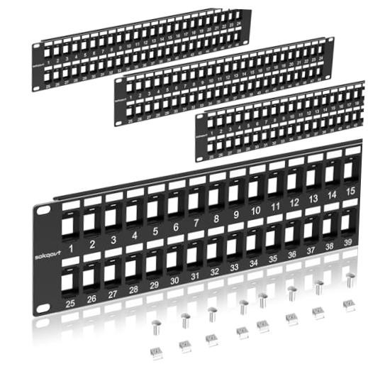 Sokqovt Blank Keystone Patch Panel with Snap-in Design (), Cat6 48 Port 4 Pack