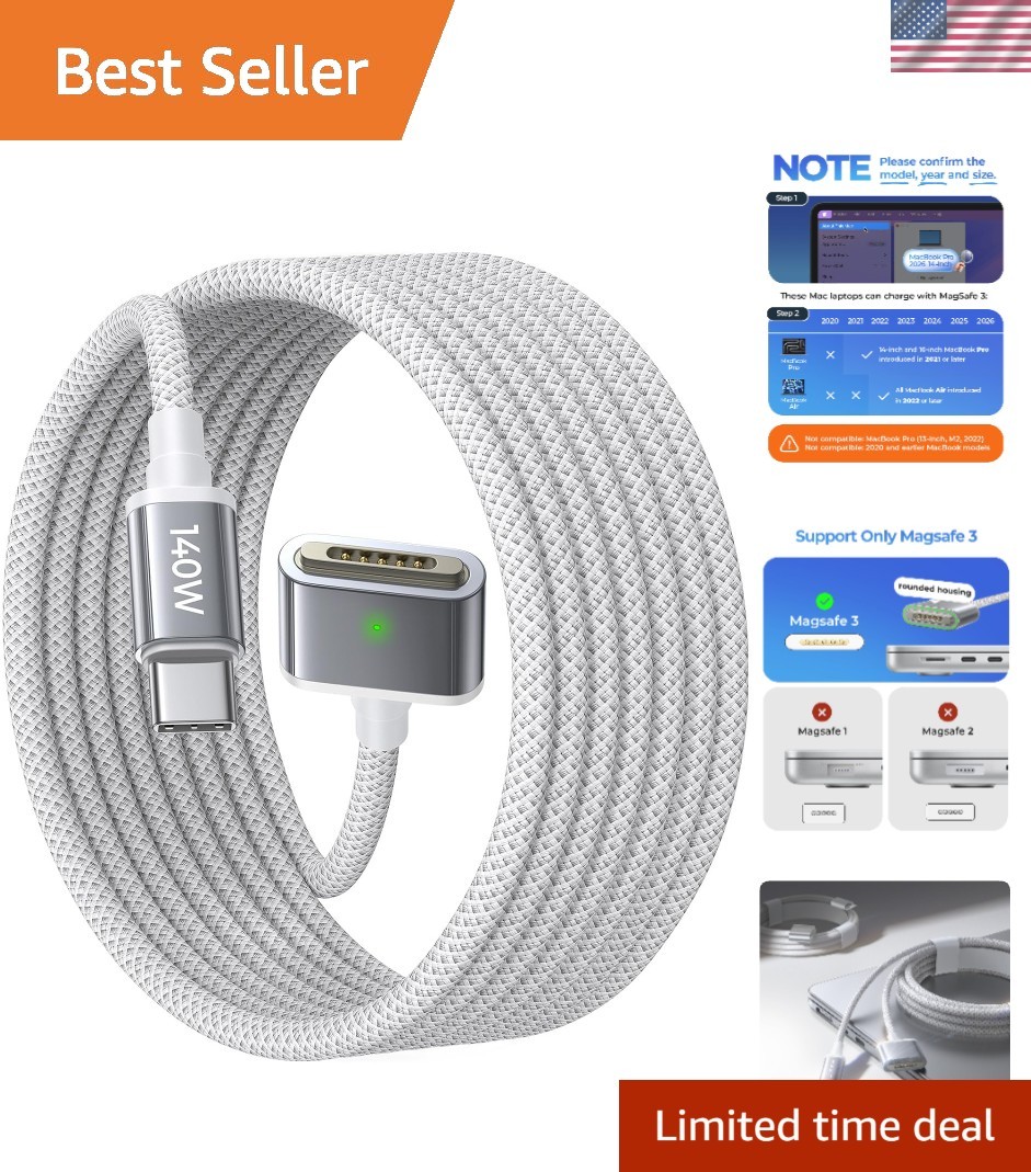 6.6FT 140W USB-C to Magnetic 3 MacBook Charger for M4/M3/M2 - Fast Charging