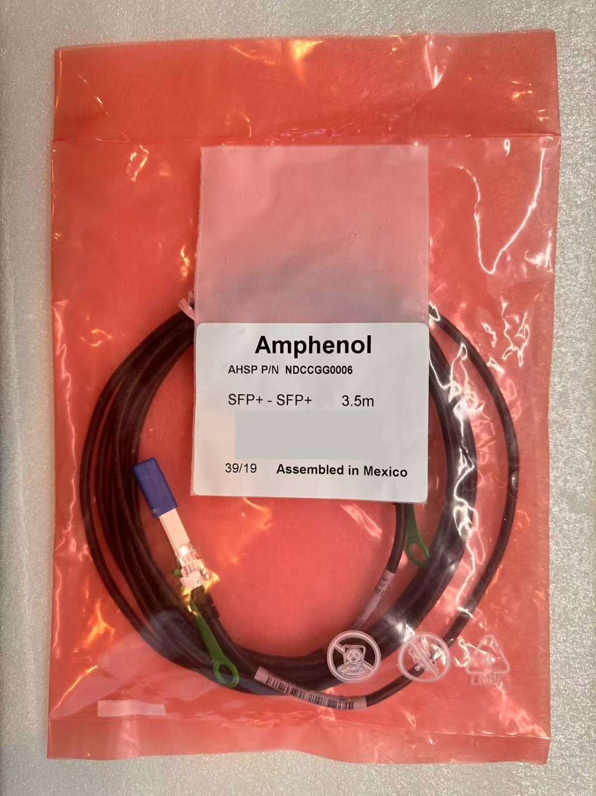 (Lot 5pcs) Amphenol 10G/25G SFP+ SFP28 DAC 3m Twinax Cable NDCCGF-0005