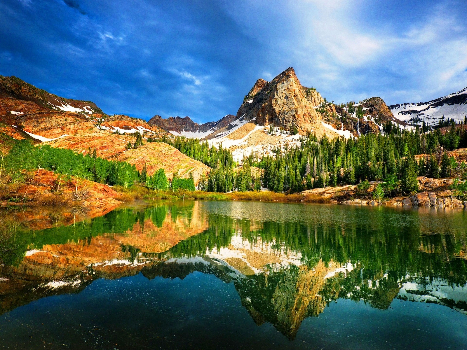 Landscape utah usa mountains lake reflection trees Custom Gaming Mat Desk