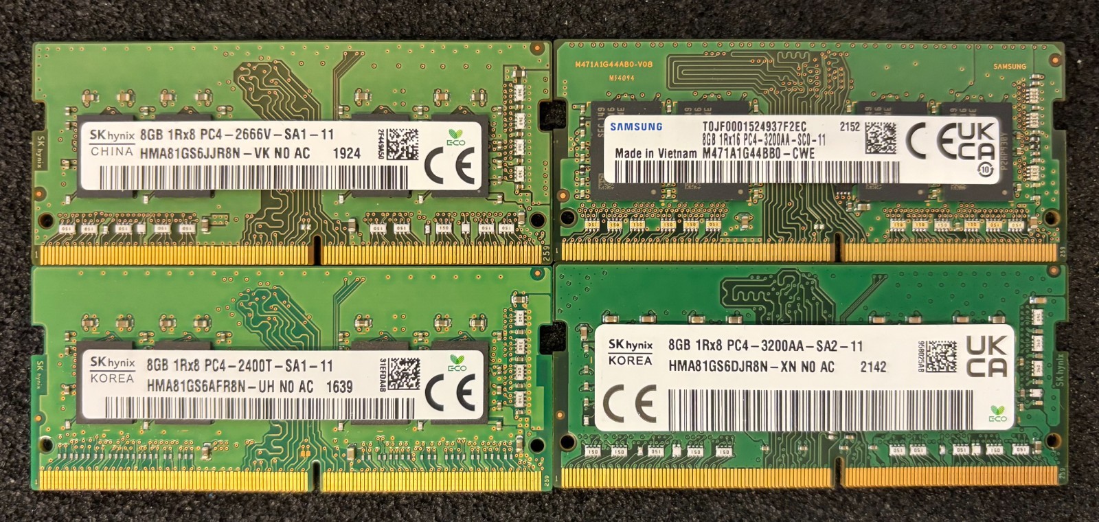 LOT OF 4 | Mixed Speeds 8GB PC4 2400T/2666V/3200AA(2) SODIMM Laptop RAM