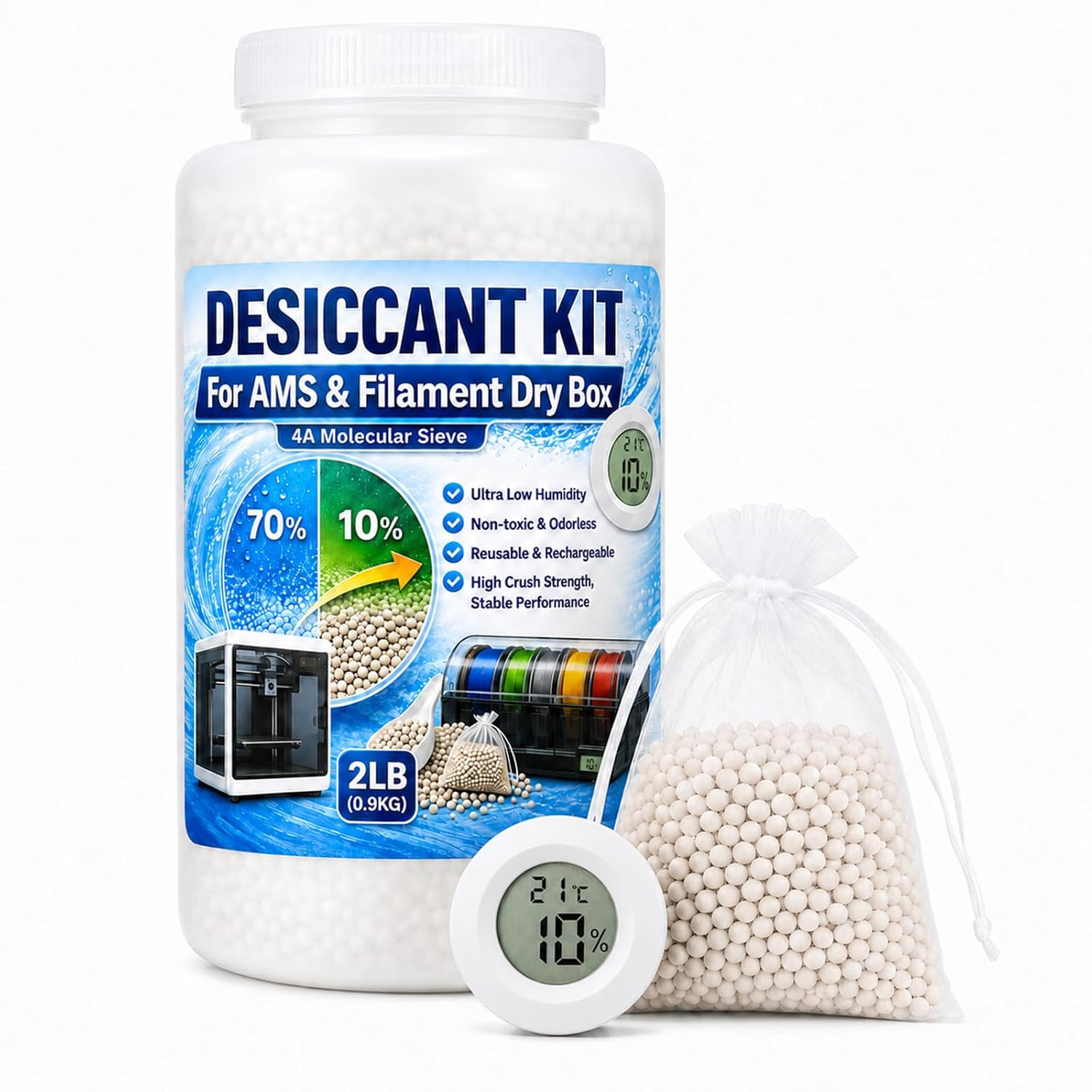 4A Molecular Sieve Desiccant for 3D Printer Filament, 2LB 3D Printer Desiccant B