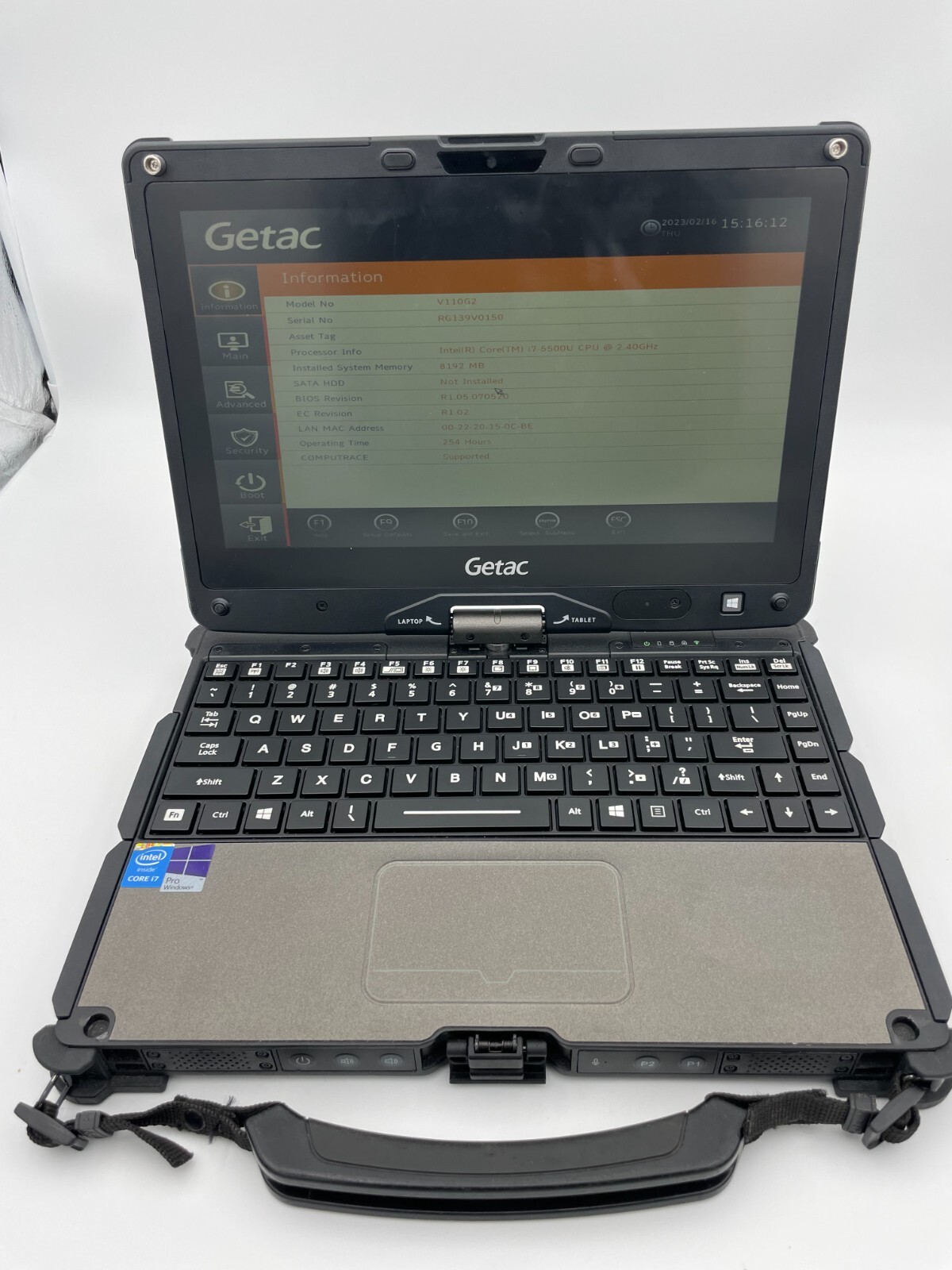 Getac i7 V110G2 2.40GHz 8Gb RAM NO HDD/Caddy Wi-Fi 1 Battery Bluetooth ONLY 254H