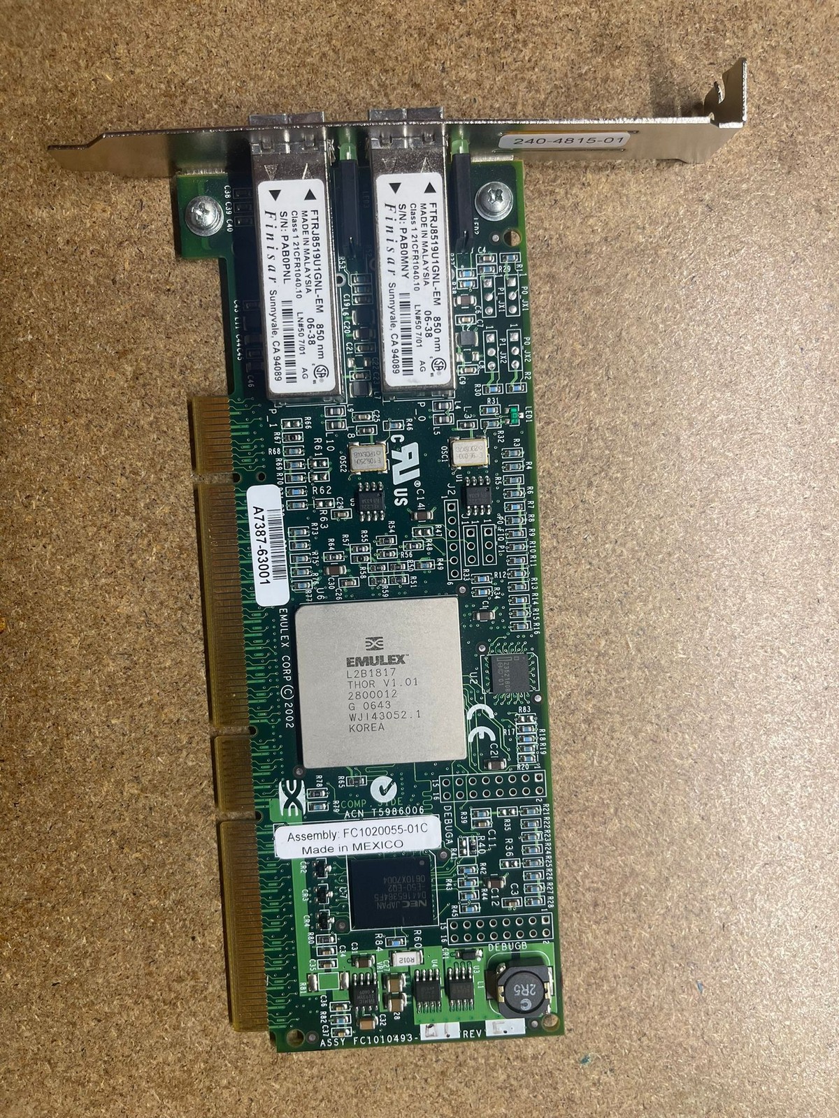 EMULEX EMC LP1050DC-E Light Pulse Dual Fibre Channel Host Bus Adapter Hba FC1020
