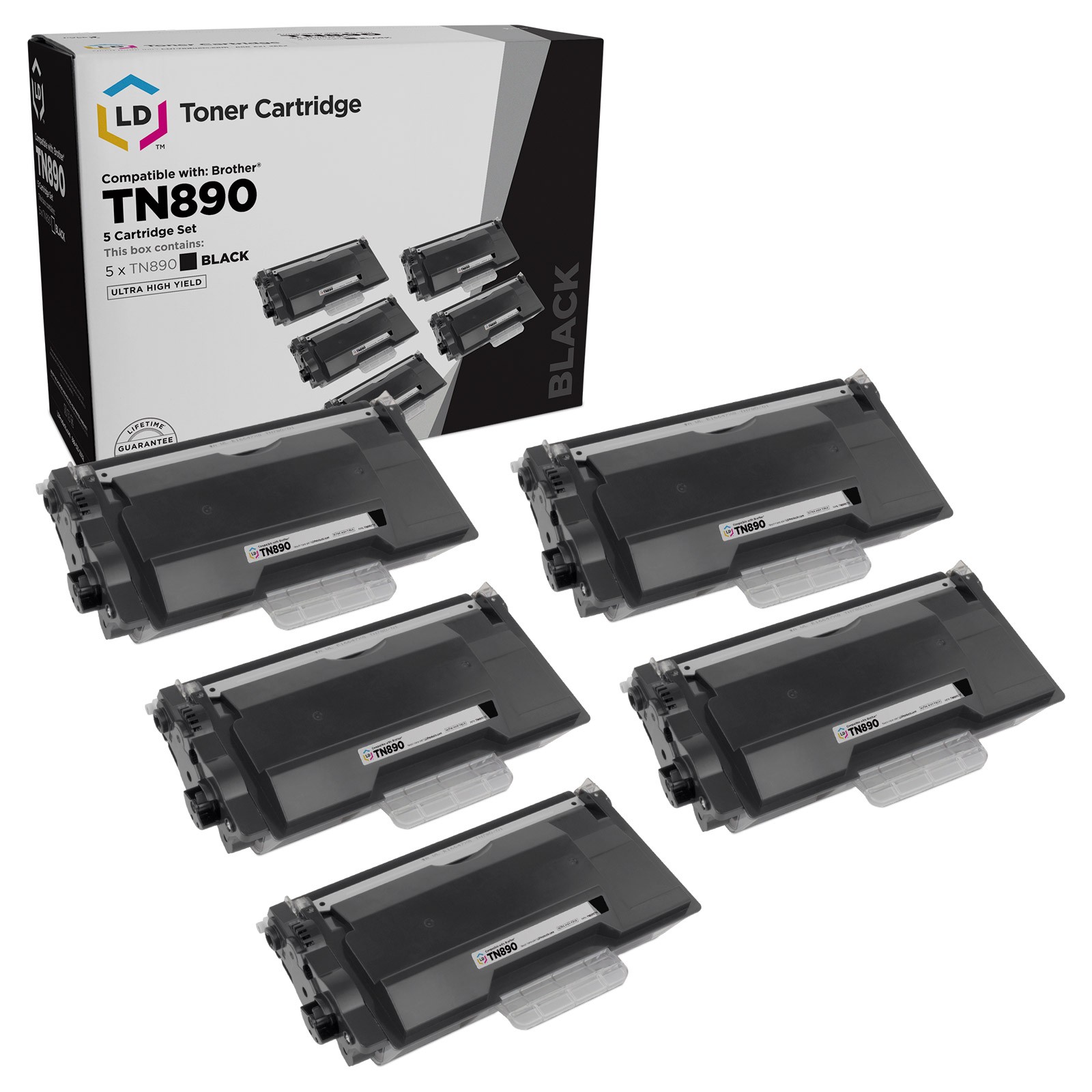 LD TN890 Super HY Black Toner Set of 5 for Brother TN-890 HL-L6400DW MFC-L6900DW